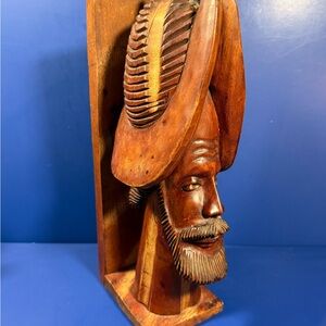 Vintage Hand‑Carved Wood Conquistador Sculpture – 15” Tall - Display or Hang